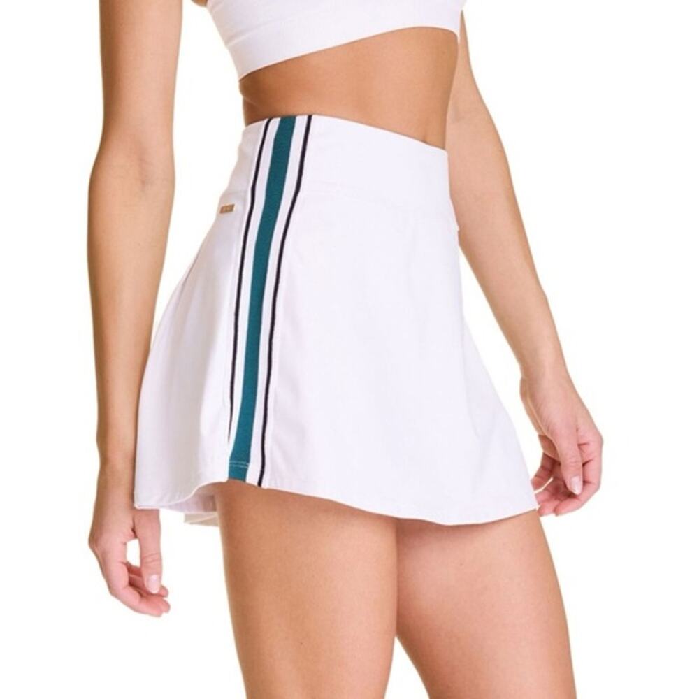 Alala White Mini Skirt with Teal and Black Side Stripe